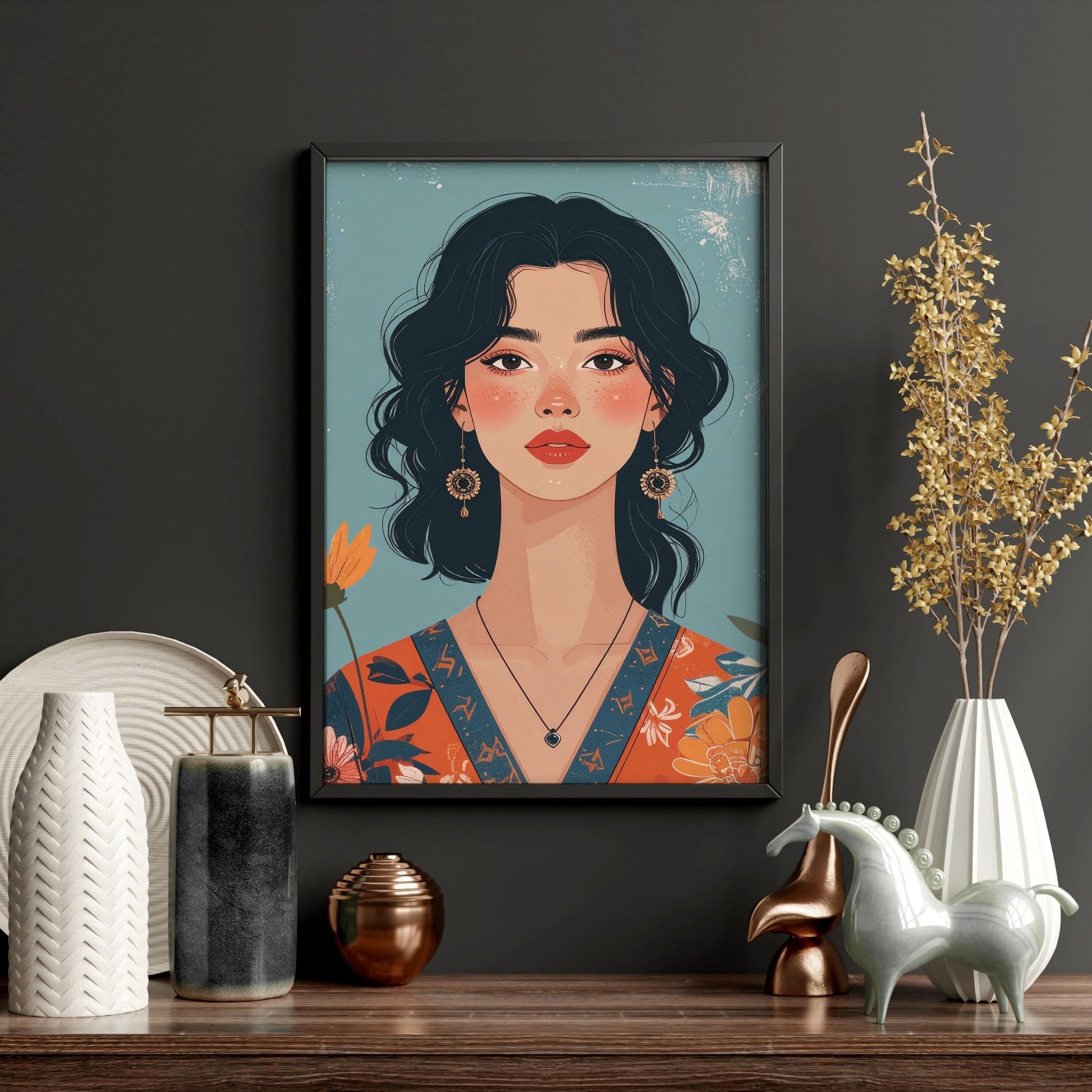 Artwork For Living Room Walls | Set of 3 Boho Women Wall art Prints