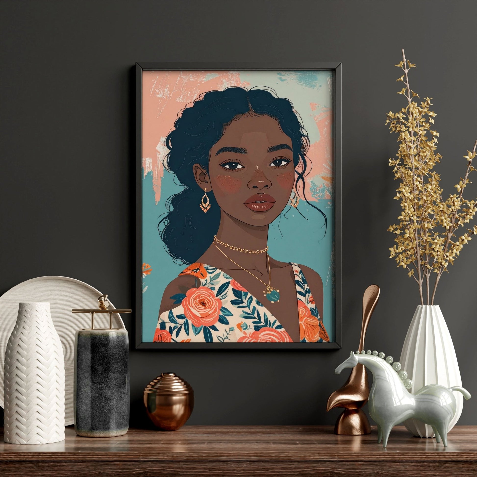 Artwork For Living Room Walls | Set of 3 Boho Women Wall art Prints