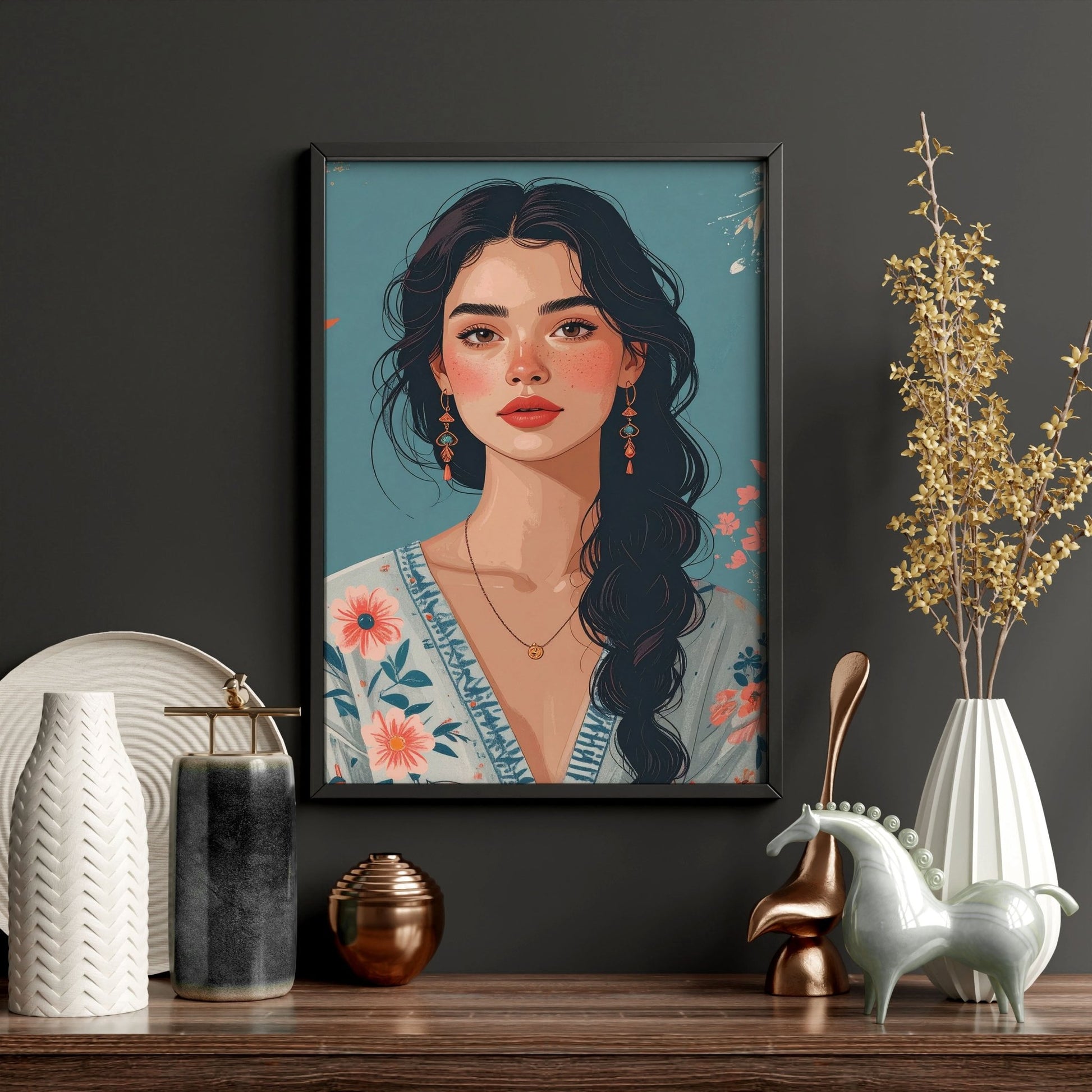 Artwork For Living Room Walls | Set of 3 Boho Women Wall art Prints