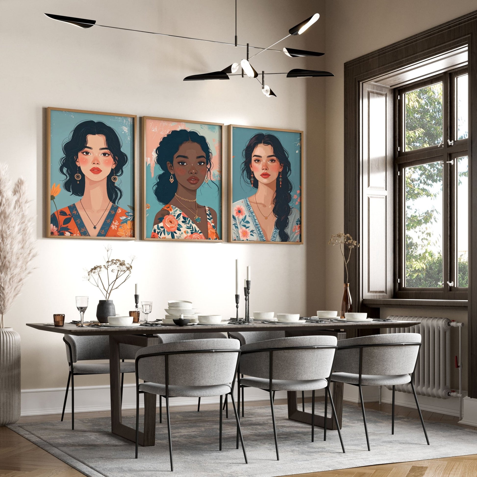 Artwork For Living Room Walls | Set of 3 Boho Women Wall art Prints