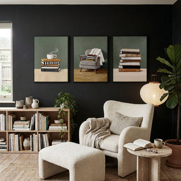 Artwork for the Living Room Bohemian Books & Reading Nook wall art displayed on a wall in a styled room