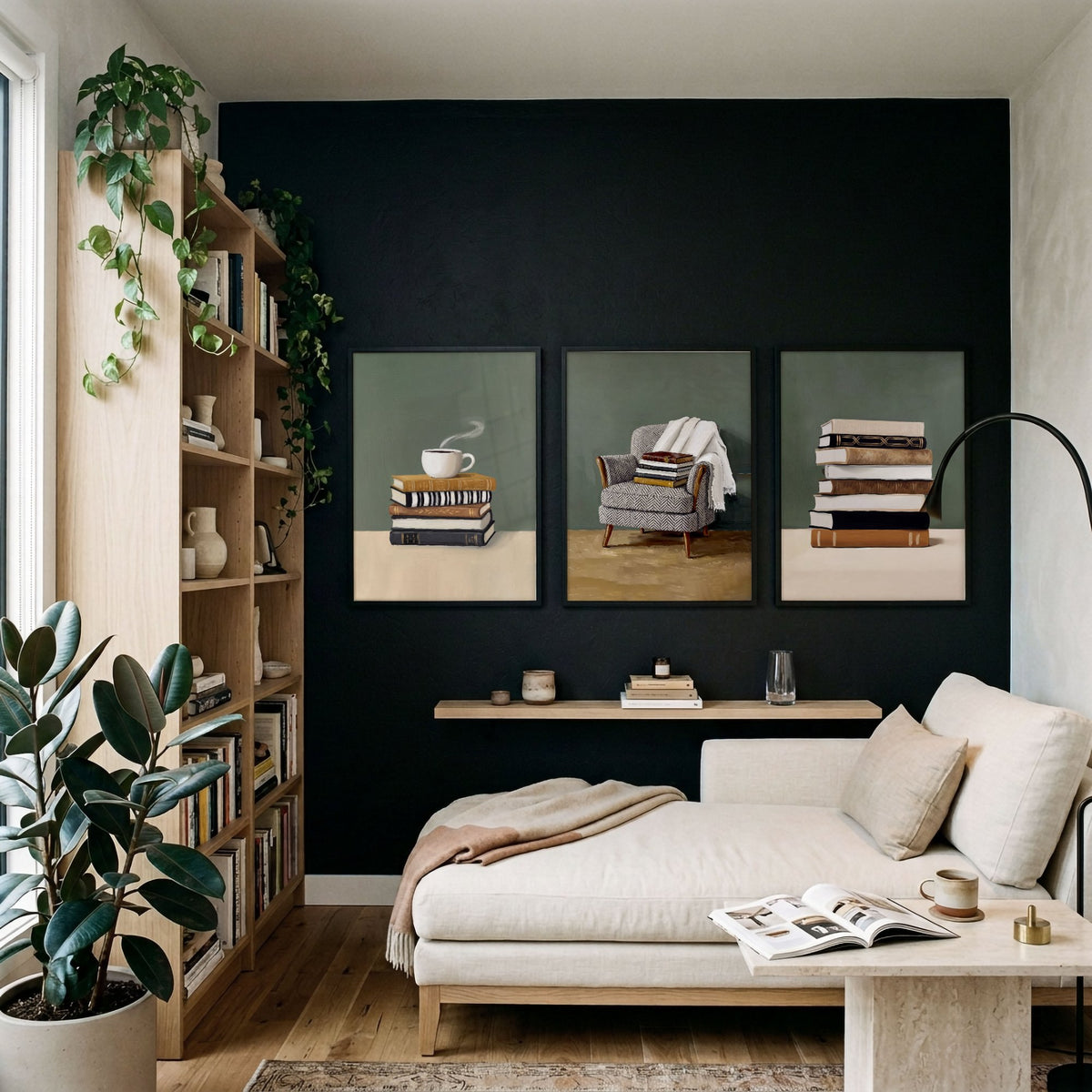 Artwork for the Living Room Bohemian Books & Reading Nook wall art displayed on a wall in a styled room — view 4