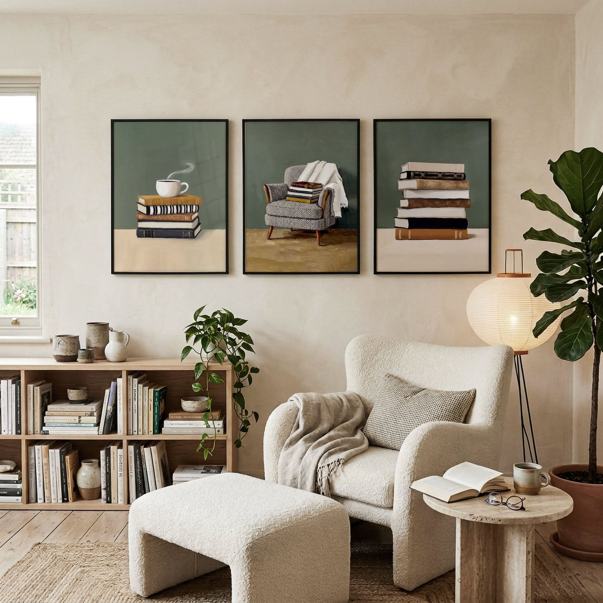 Artwork for the Living Room Bohemian Books & Reading Nook wall art displayed on a wall in a styled room — view 6
