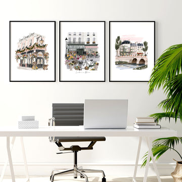 Artwork London "London in Bloom" Travel wall art displayed on a wall in a styled room — view 2