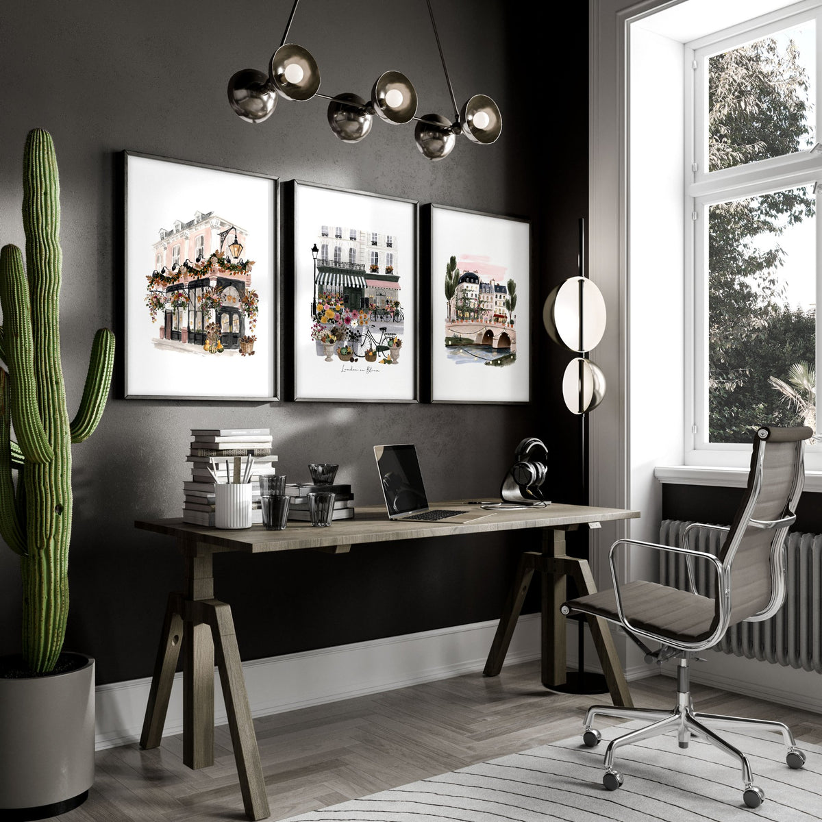 Artwork London "London in Bloom" Travel wall art displayed on a wall in a styled room — view 5