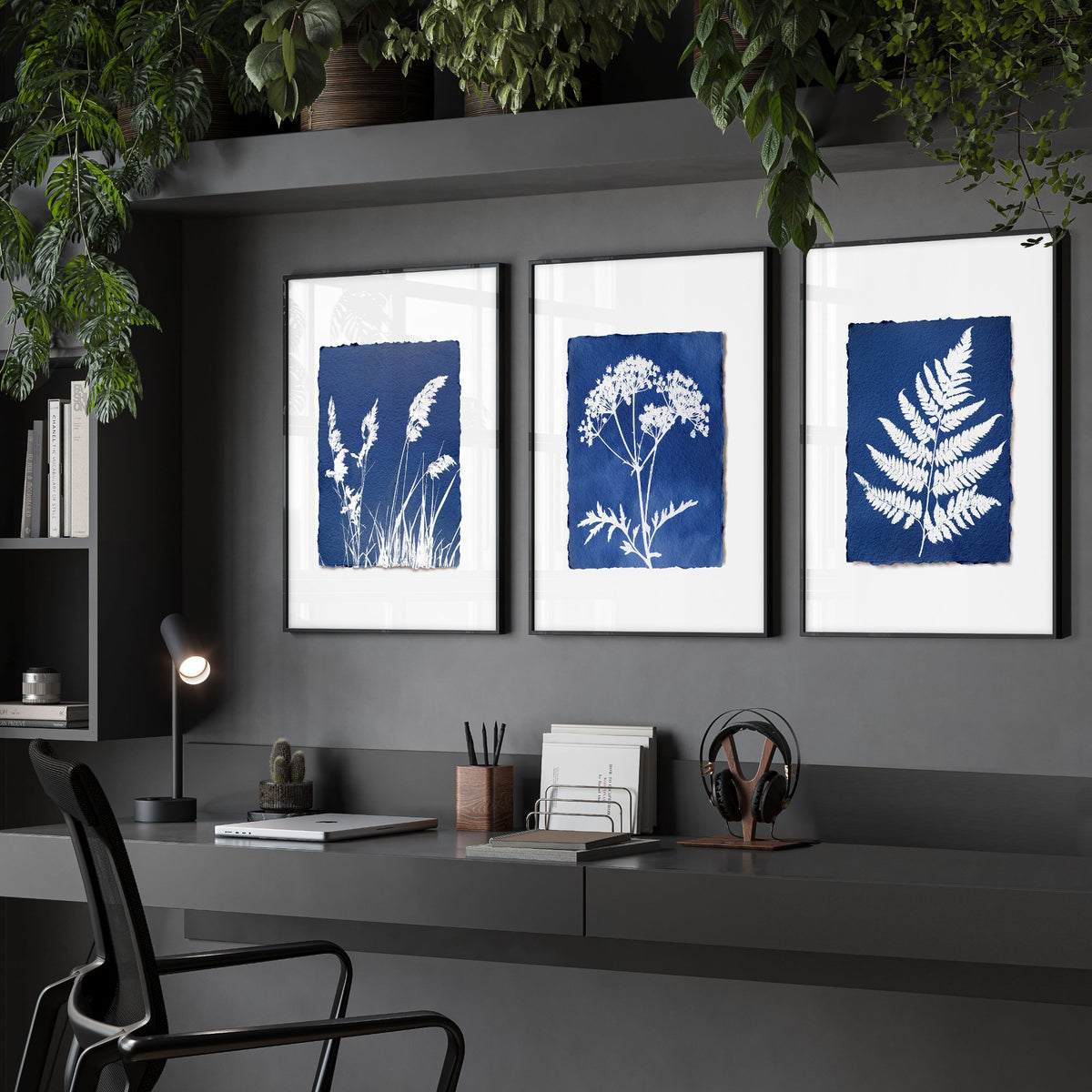 Artwork Nature Cyanotype Botanical Indigo wall art displayed on a wall in a styled room — view 2