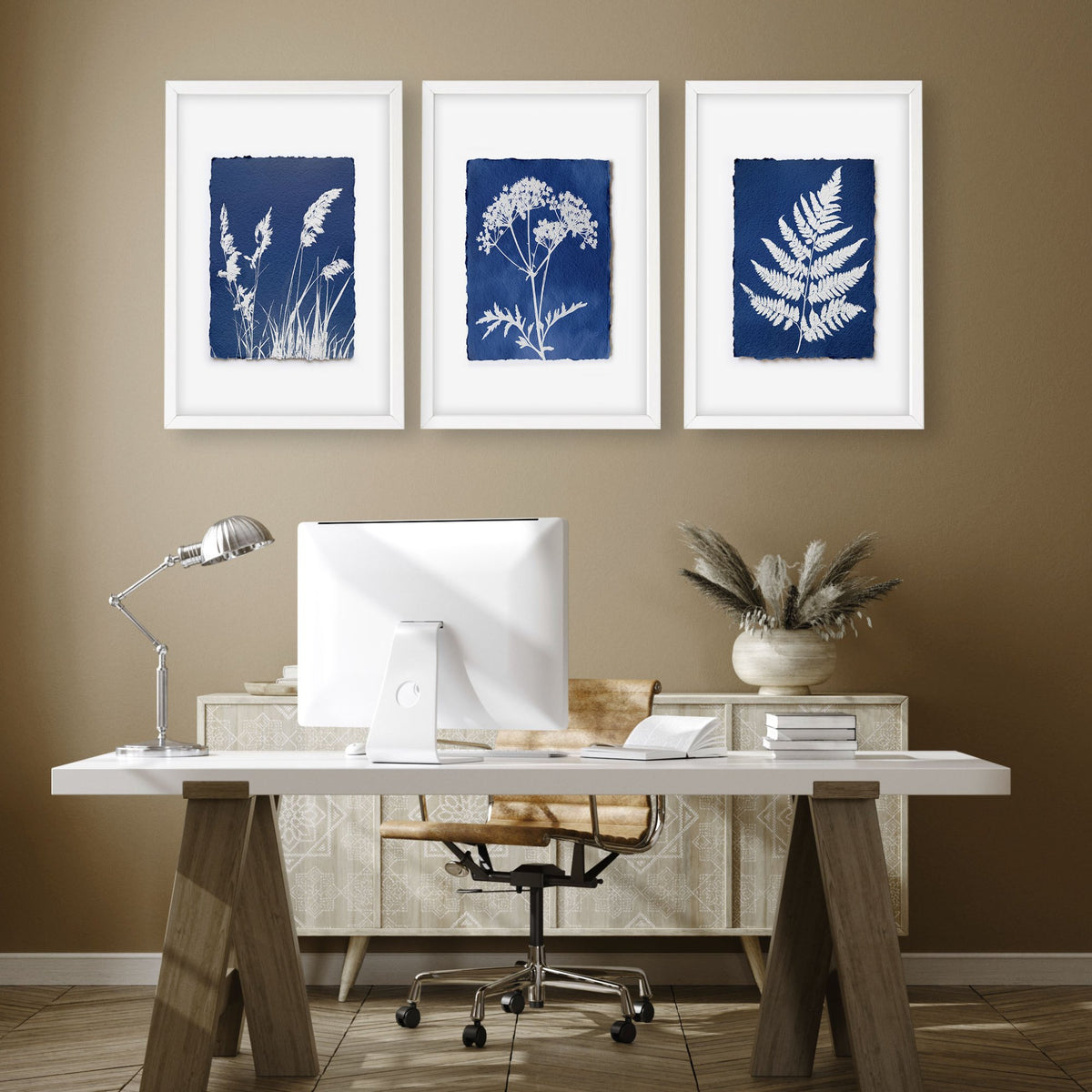 Artwork Nature Cyanotype Botanical Indigo wall art displayed on a wall in a styled room — view 4