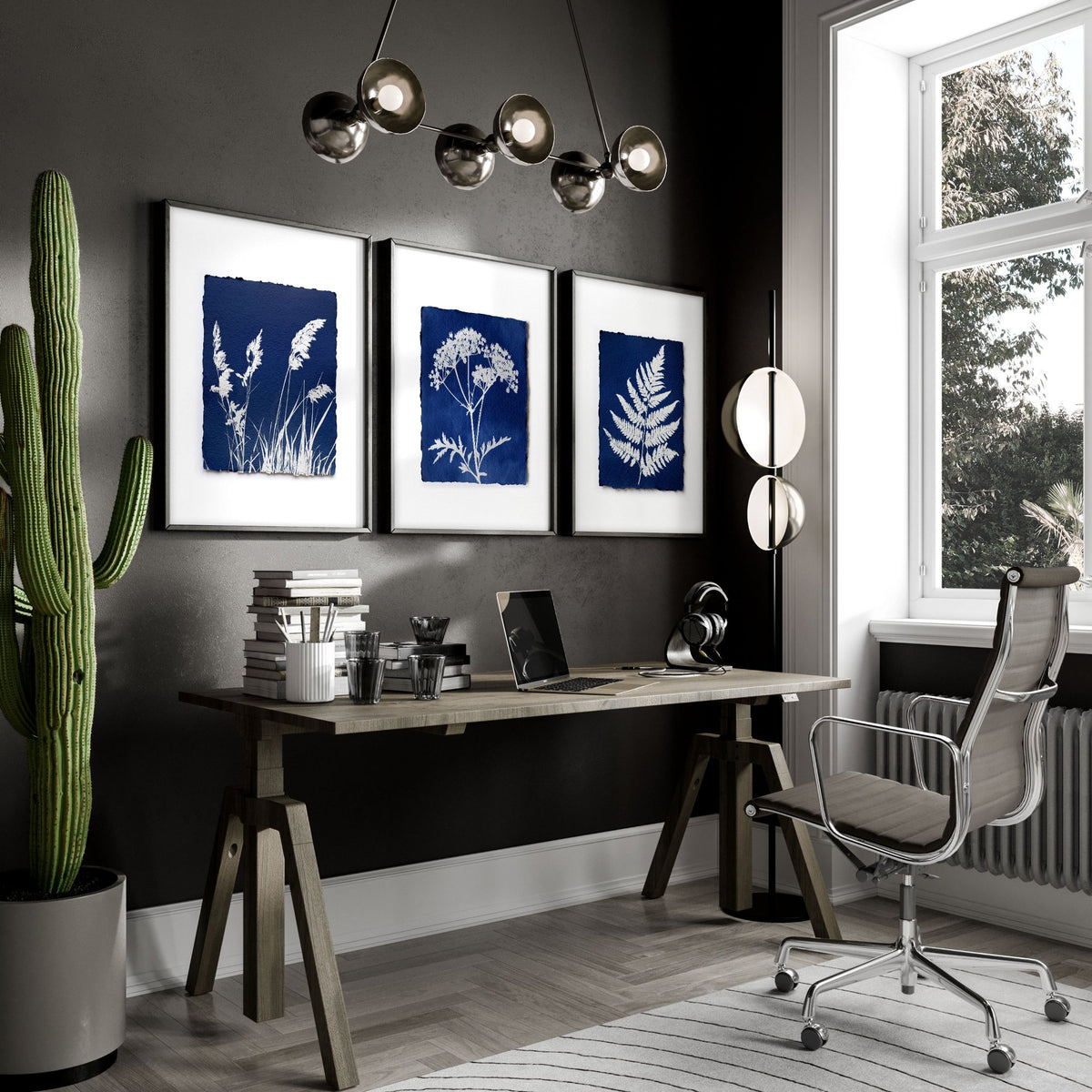 Artwork Nature Cyanotype Botanical Indigo wall art displayed on a wall in a styled room — view 6