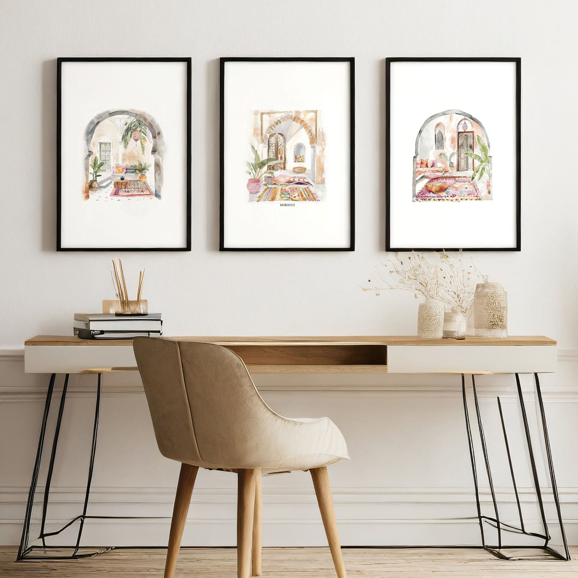 Artwork With Frame | Set of 3 Moroccan Inspired Wall art Prints