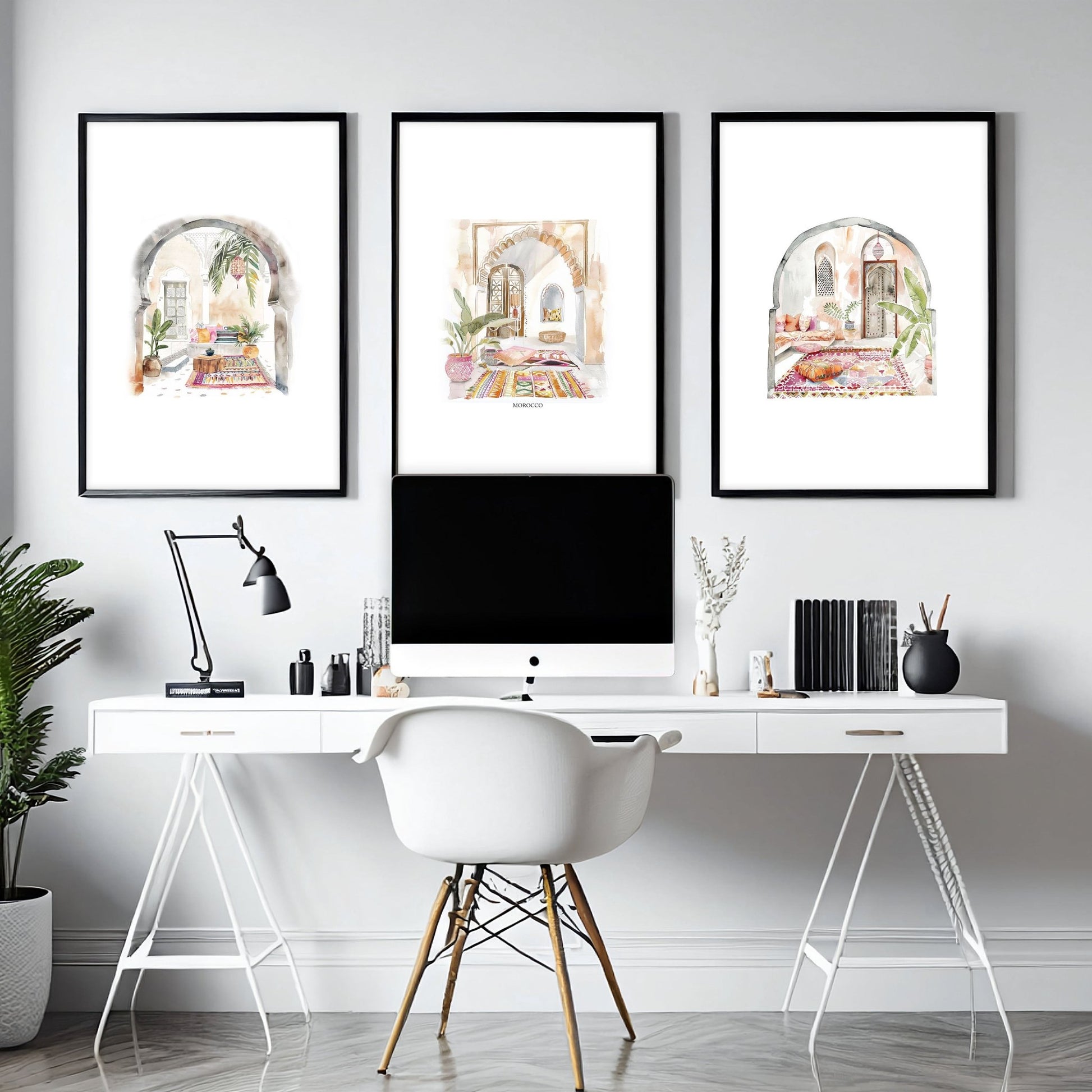 Artwork With Frame | Set of 3 Moroccan Inspired Wall art Prints
