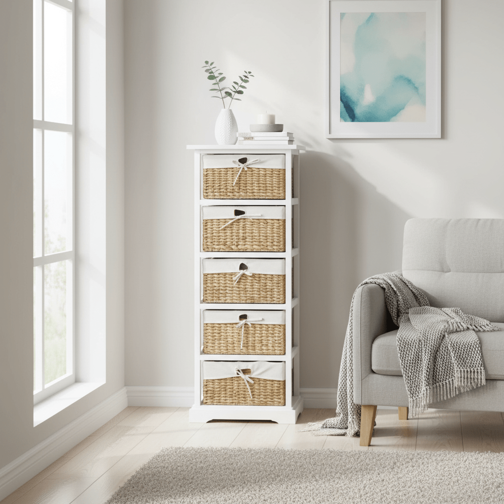 Ashby 5 Seagrass Drawer Chest.