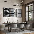 Asian Painting Japanese Moonrise Silhouette Grey & Black wall art displayed on a wall in a styled room