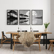 Asian Painting Japanese Moonrise Silhouette Grey & Black wall art displayed on a wall in a styled room — view 6