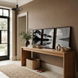 Asian Wall Art Japanese Moonrise Silhouette Grey Black & White displayed on a wall in a styled room