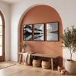 Asian Wall Art Japanese Moonrise Silhouette Grey Black & White displayed on a wall in a styled room — view 10