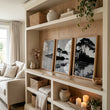 Asian Wall Art Japanese Moonrise Silhouette Grey Black & White displayed on a wall in a styled room — view 4