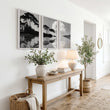 Asian Wall Art Japanese Moonrise Silhouette Grey Black & White displayed on a wall in a styled room — view 5