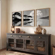 Asian Wall Art Japanese Moonrise Silhouette Grey Black & White displayed on a wall in a styled room — view 6