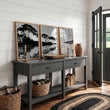 Asian Wall Art Japanese Moonrise Silhouette Grey Black & White displayed on a wall in a styled room — view 7