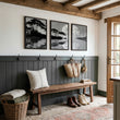Asian Wall Art Japanese Moonrise Silhouette Grey Black & White displayed on a wall in a styled room — view 8
