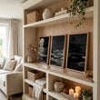 Asian Wall Art Panels | Japandi Moonrise Landscape, Black & White Japanese Seascape displayed on a wall in a styled room — view 4