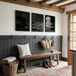 Asian Wall Art Panels | Japandi Moonrise Landscape, Black & White Japanese Seascape displayed on a wall in a styled room — view 8