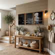 Asian Wall Art Panels | Japandi Moonrise Landscape, Black & White Japanese Seascape displayed on a wall in a styled room — view 9