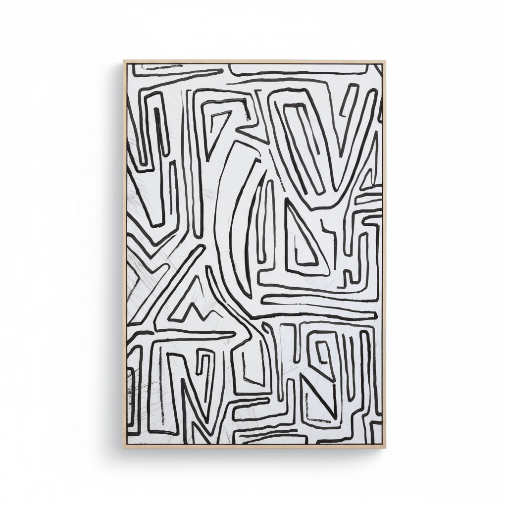 Astratto Abstract Black and Cream Textured Wall Art