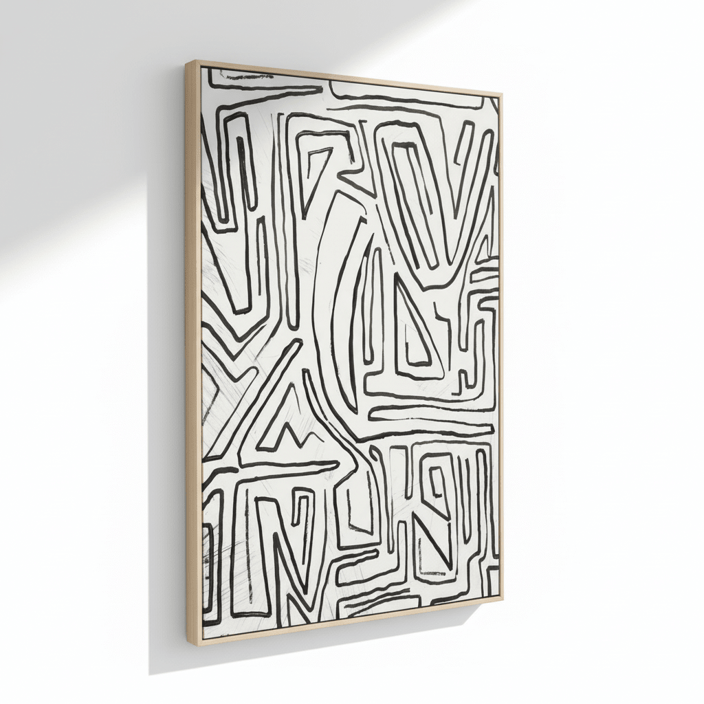 Astratto Abstract Black and Cream Textured Wall Art