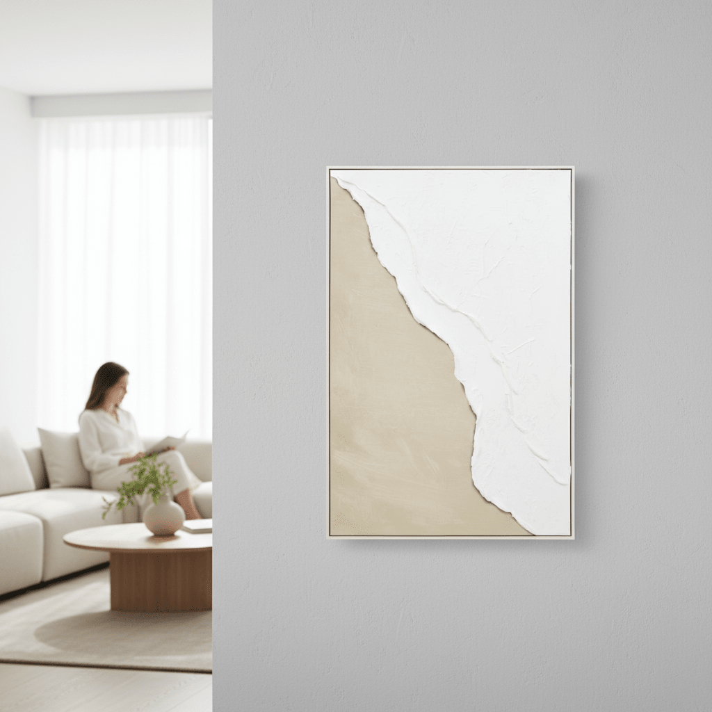 Astratto Canvas Natural And White Textured Plaster Wall Art