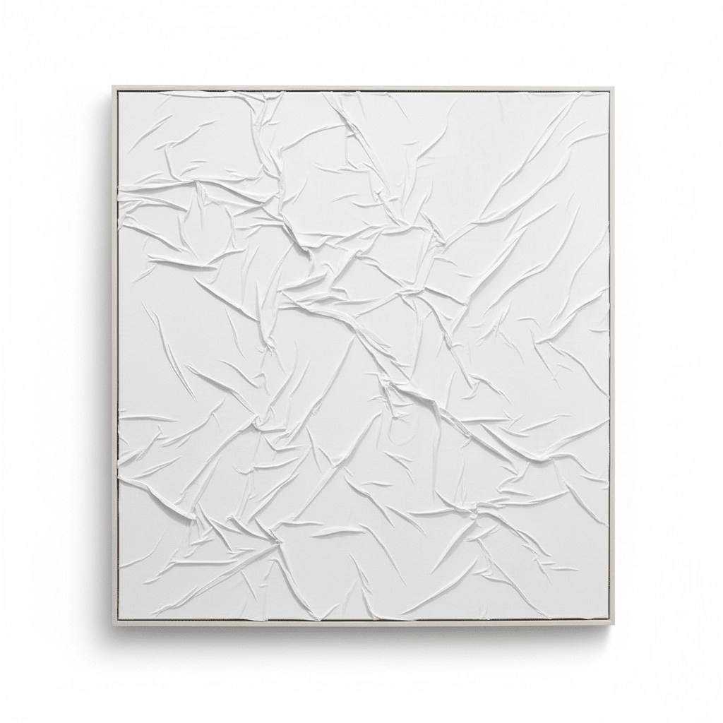 Astratto Canvas White Pleated Fabric Hand Painted Wall Art