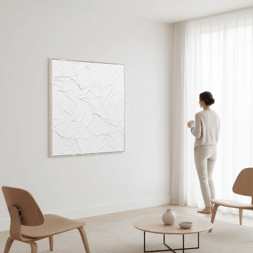 Astratto Canvas White Pleated Fabric Hand Painted Wall Art