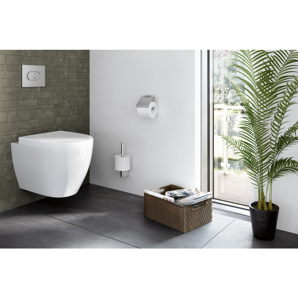 Atore Brushed Stainless Steel Toilet Roll Holder with Lid 40415