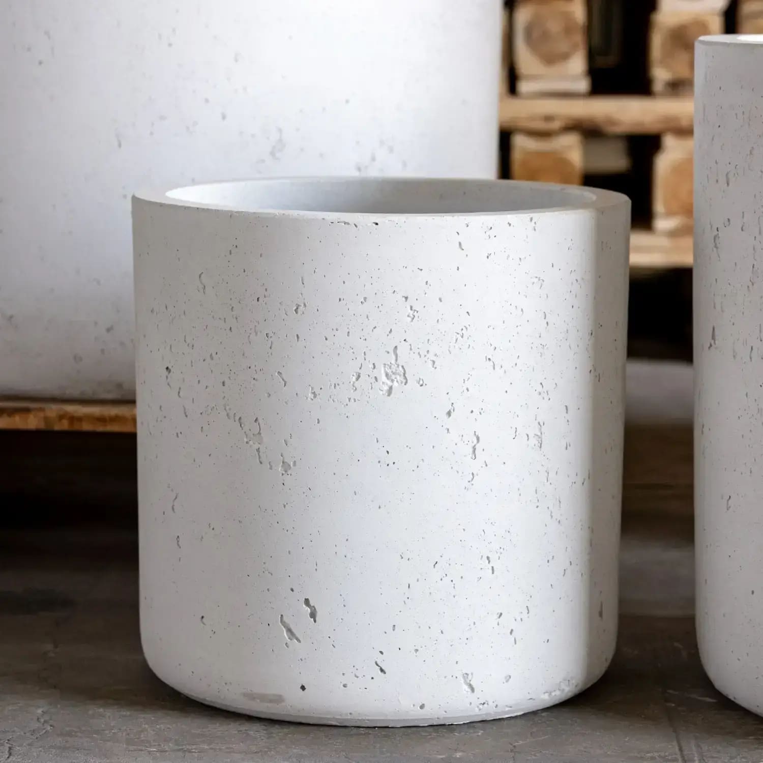 Aurella | White Mist – 30cm Medium Concrete Cylinder Planter – 13L Round Plant Pot