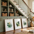 Autumn Art Botanical Leaf wall art | Watercolour Green & Gold-Tone Leaves displayed on a wall in a styled room — view 2