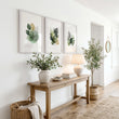 Autumn Art Botanical Leaf wall art | Watercolour Green & Gold-Tone Leaves displayed on a wall in a styled room — view 4