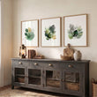 Autumn Art Botanical Leaf wall art | Watercolour Green & Gold-Tone Leaves displayed on a wall in a styled room — view 5