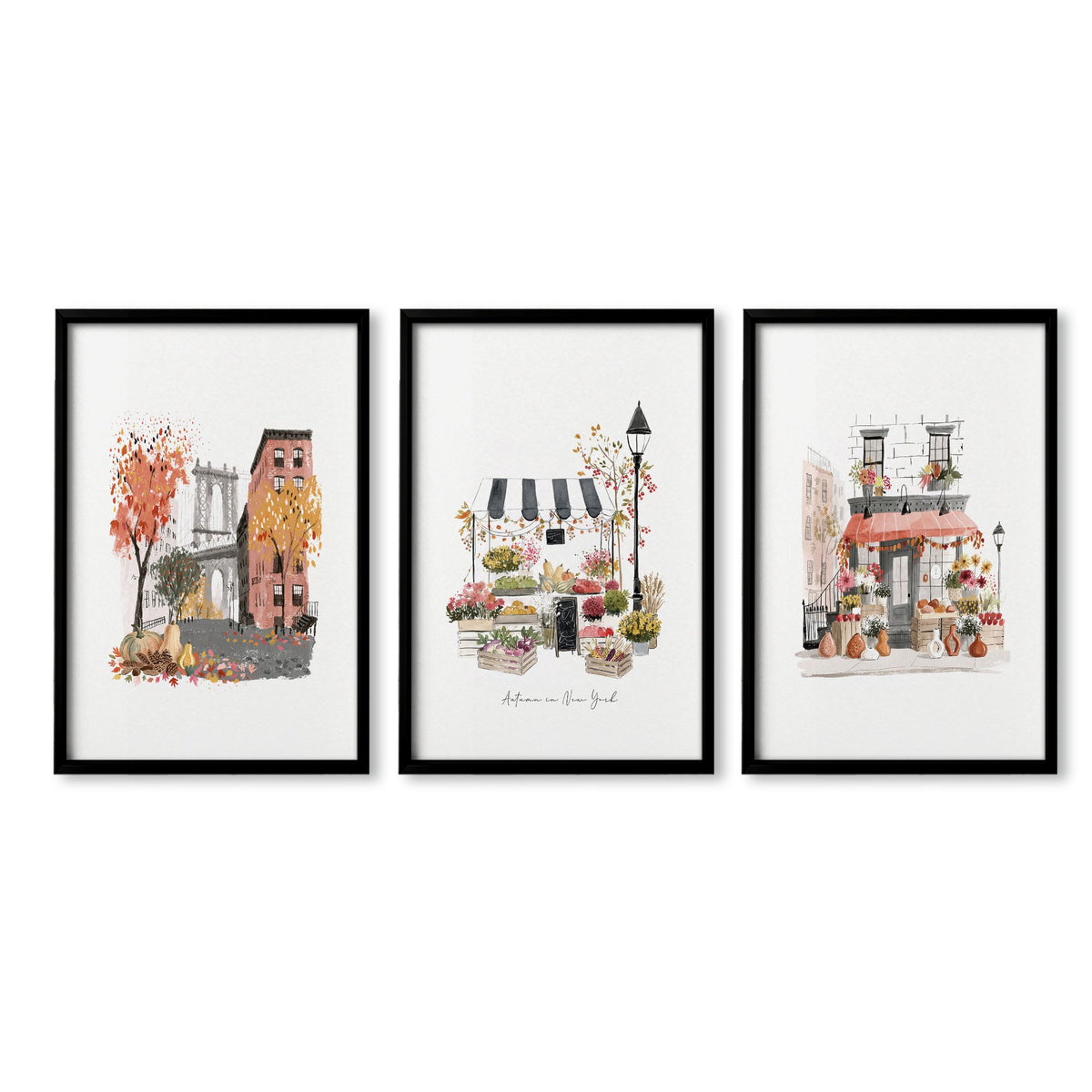 Autumn Artwork New York City Watercolour Travel wall art | "Autumn in New York" in a black frame