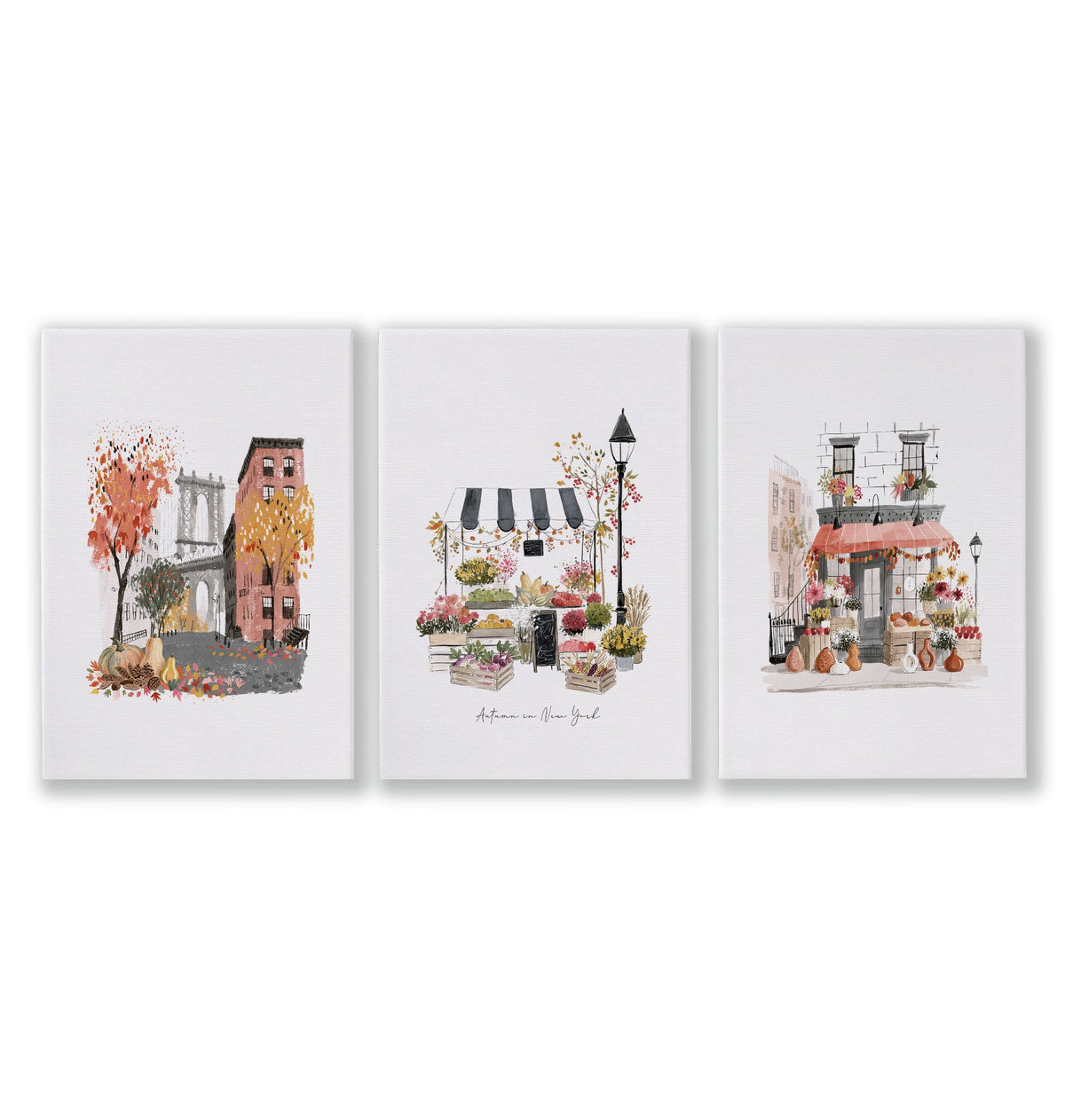 Autumn Artwork New York City Watercolour Travel wall art | "Autumn in New York" as a wrapped canvas
