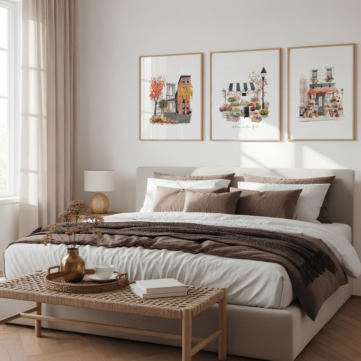 Autumn Artwork New York City Watercolour Travel wall art | "Autumn in New York" displayed on a wall in a styled room — view 4
