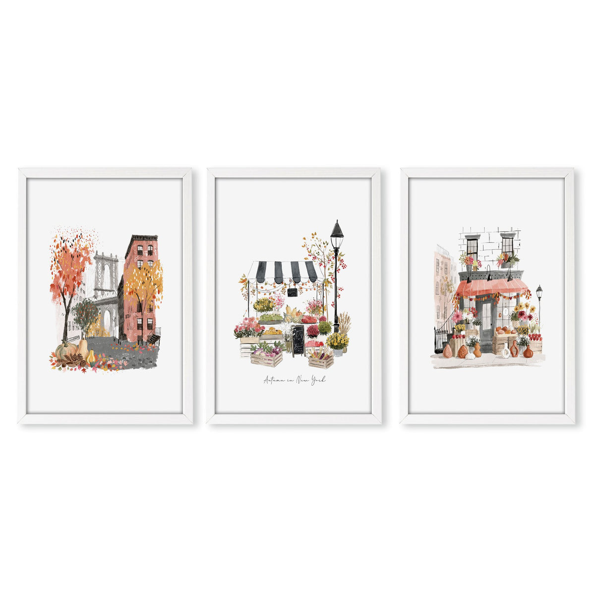 Autumn Artwork New York City Watercolour Travel wall art | "Autumn in New York" in a white frame