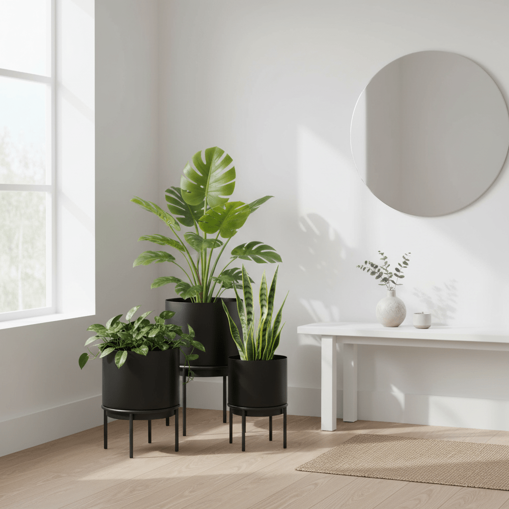 Avento Set Of Three Black Finish Planters