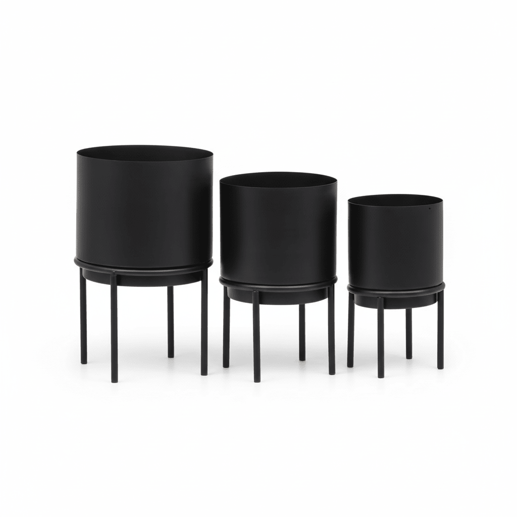 Avento Set Of Three Black Finish Planters