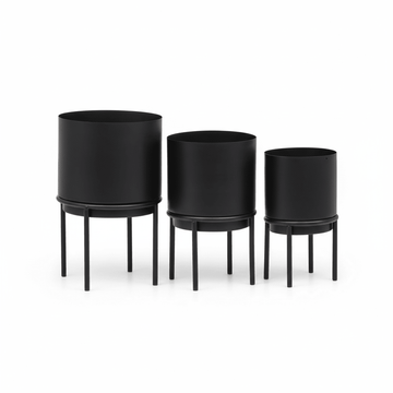 Avento Set Of Three Black Finish Planters