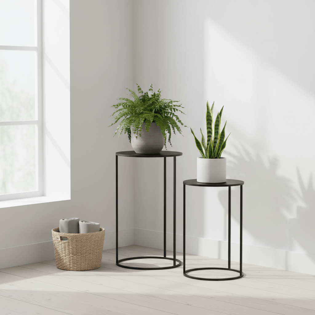 Avento Set Of Two Round Black Plant Stands