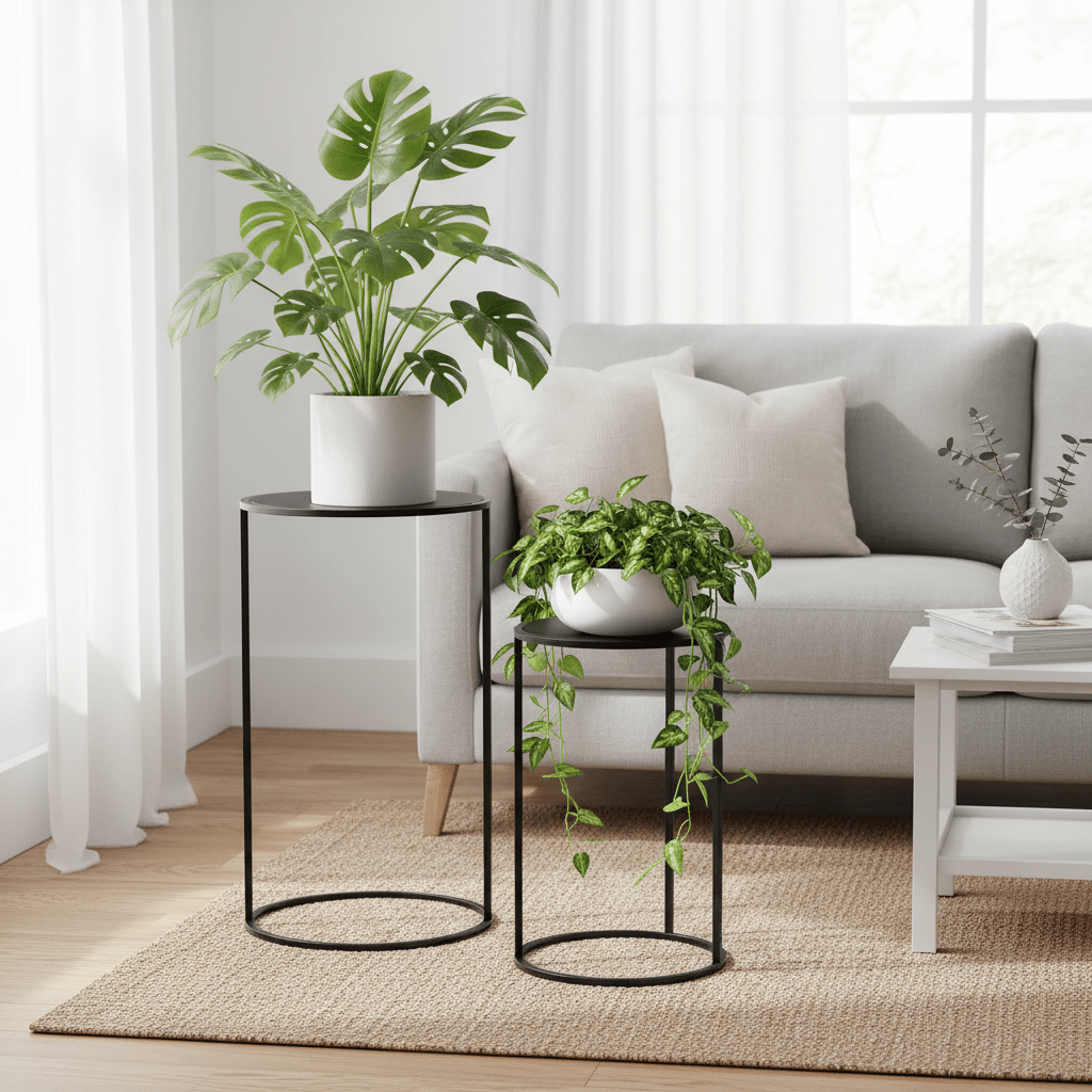 Avento Set Of Two Round Black Plant Stands