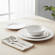 Avie 16 Piece White Embossed Dinner Set.