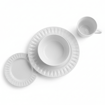 Avie 16 Piece White Embossed Dinner Set.