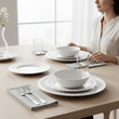 Avie 16 Piece White Embossed Dinner Set.