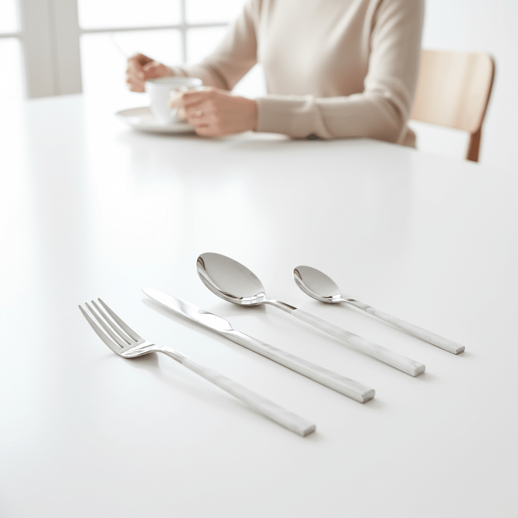 Avie 16 Piece White Faux Marble Cutlery Set